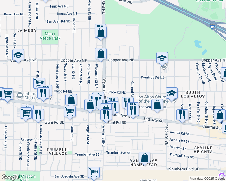 map of restaurants, bars, coffee shops, grocery stores, and more near 149 General Marshall Street Northeast in Albuquerque
