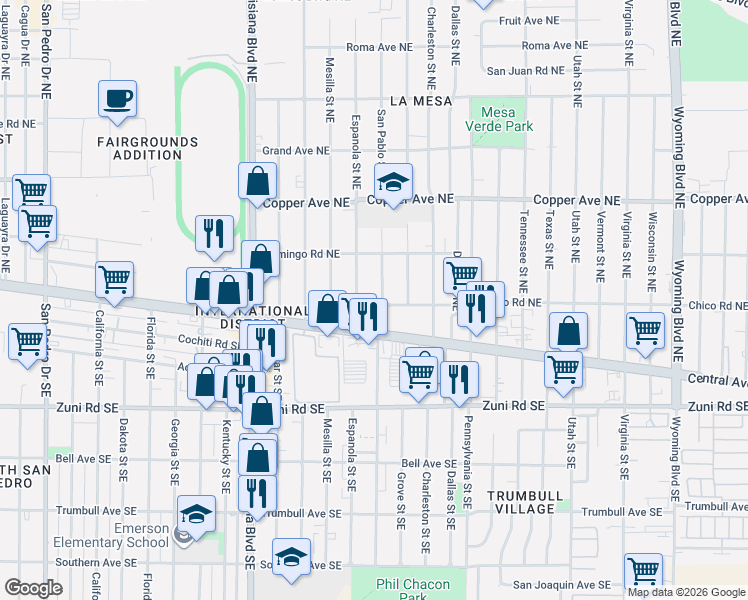 map of restaurants, bars, coffee shops, grocery stores, and more near 206 San Pablo Street Northeast in Albuquerque