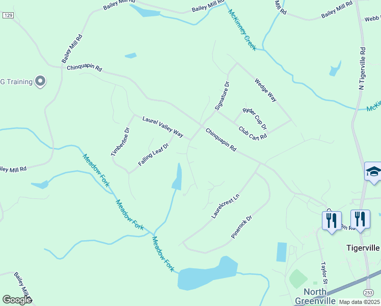 map of restaurants, bars, coffee shops, grocery stores, and more near 109 Meadowside Court in Travelers Rest