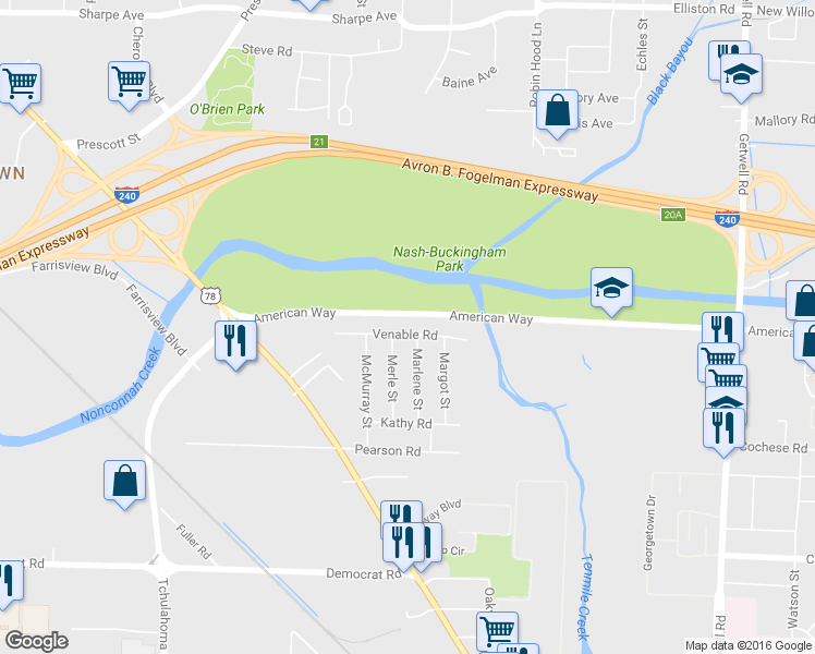 map of restaurants, bars, coffee shops, grocery stores, and more near 2665 Marlene Street in Memphis