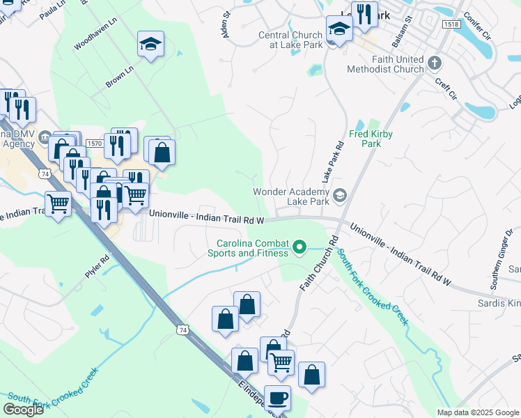 map of restaurants, bars, coffee shops, grocery stores, and more near 4720 Unionville Indian Trail Road West in Indian Trail