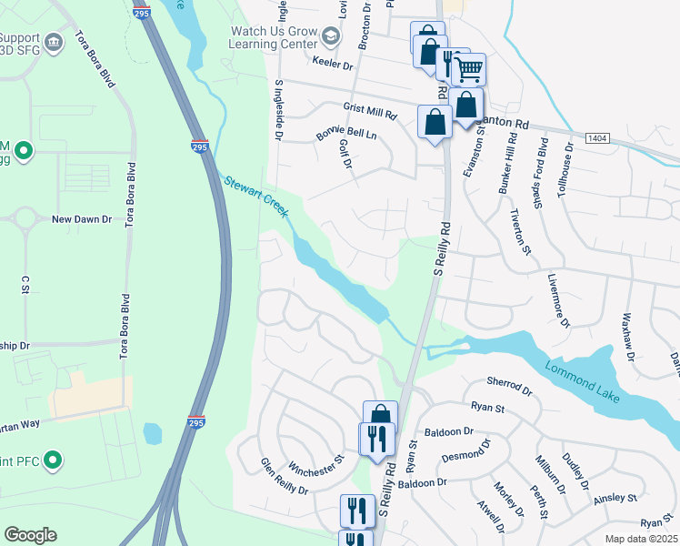 map of restaurants, bars, coffee shops, grocery stores, and more near 6764 Willowbrook Drive in Fayetteville