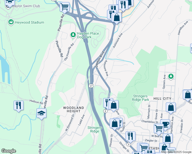map of restaurants, bars, coffee shops, grocery stores, and more near 1111 Dayton Boulevard in Chattanooga