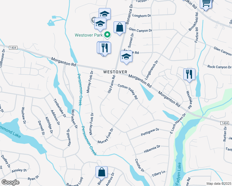 map of restaurants, bars, coffee shops, grocery stores, and more near 220 Wildlife Way in Fayetteville