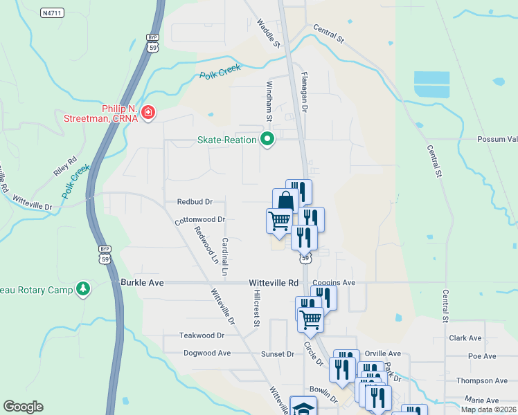 map of restaurants, bars, coffee shops, grocery stores, and more near 213 Georgia Place in Poteau