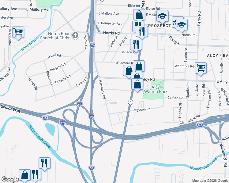 map of restaurants, bars, coffee shops, grocery stores, and more near 1232 Haven Circle in Memphis