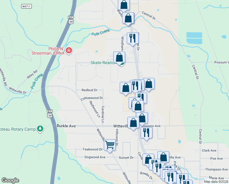 map of restaurants, bars, coffee shops, grocery stores, and more near 213 Georgia Place in Poteau