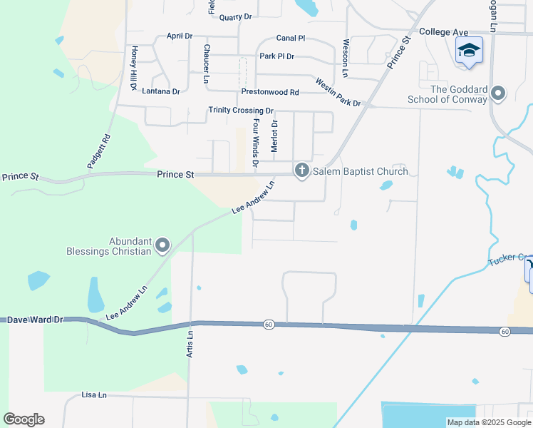 map of restaurants, bars, coffee shops, grocery stores, and more near 5025 Longwall Drive in Conway