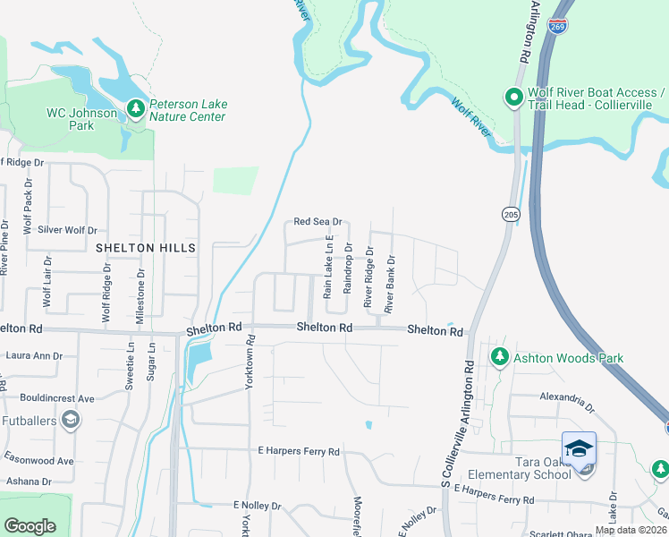 map of restaurants, bars, coffee shops, grocery stores, and more near 1372 Raindrop Drive in Collierville