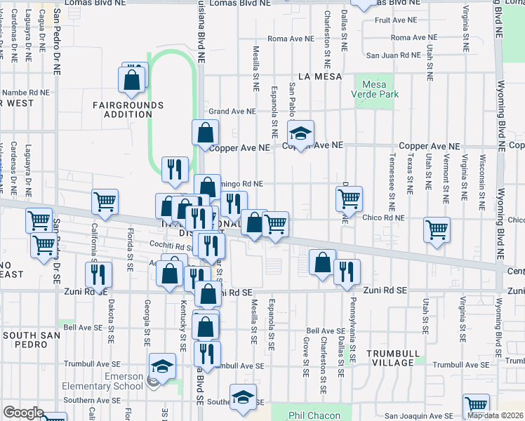 map of restaurants, bars, coffee shops, grocery stores, and more near 130 Mesilla Street Northeast in Albuquerque