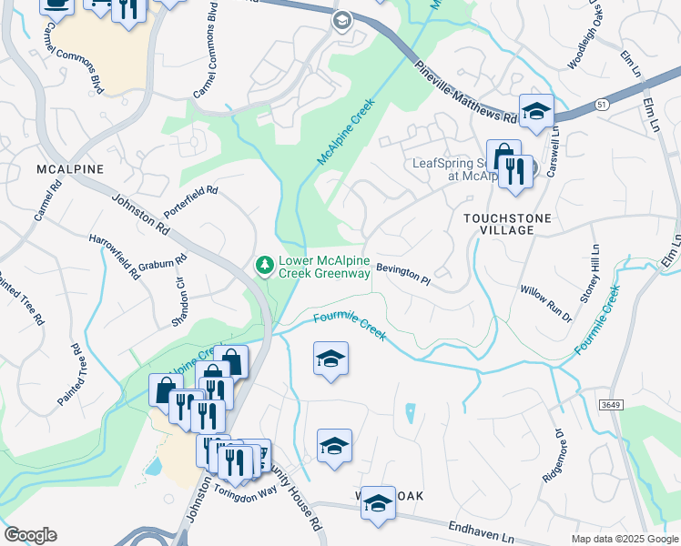 map of restaurants, bars, coffee shops, grocery stores, and more near 9628 Stanton Green Ct in Charlotte