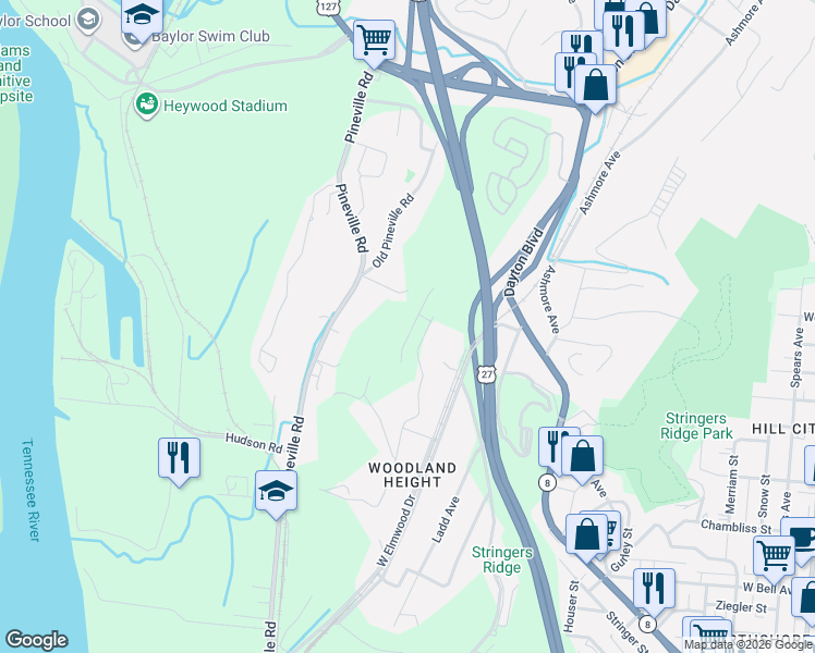 map of restaurants, bars, coffee shops, grocery stores, and more near 210 McKeel Lane in Chattanooga