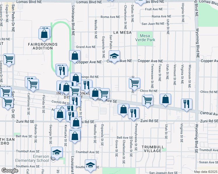 map of restaurants, bars, coffee shops, grocery stores, and more near 213 San Pablo Street Northeast in Albuquerque