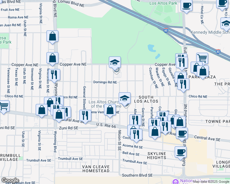 map of restaurants, bars, coffee shops, grocery stores, and more near 328 General Somervell Street Northeast in Albuquerque