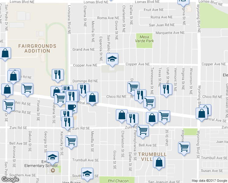 map of restaurants, bars, coffee shops, grocery stores, and more near 232 San Pablo Street Northeast in Albuquerque