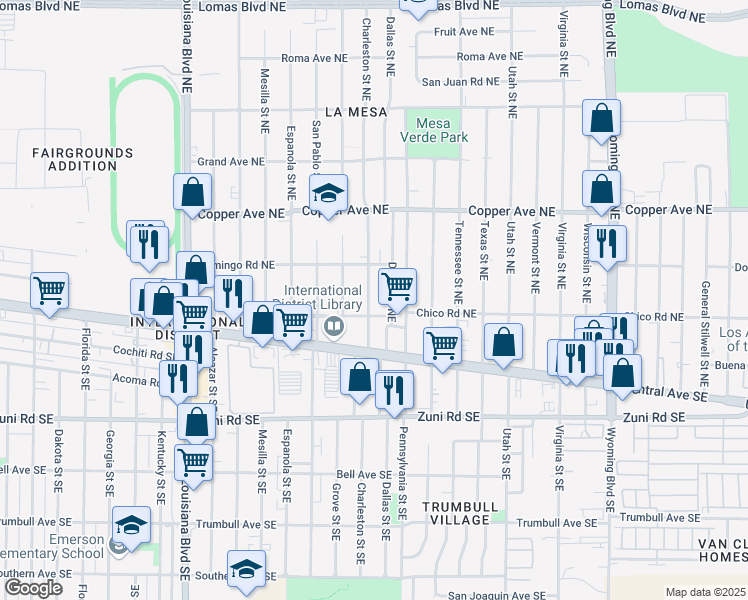 map of restaurants, bars, coffee shops, grocery stores, and more near 212 Charleston Street Northeast in Albuquerque