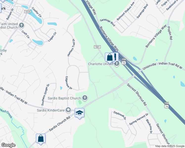 map of restaurants, bars, coffee shops, grocery stores, and more near 6306 Scott Long Road in Indian Trail