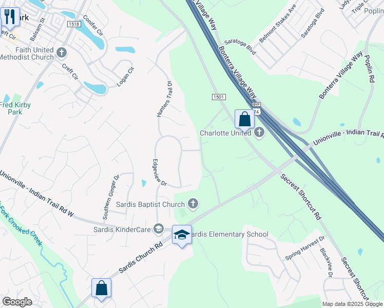 map of restaurants, bars, coffee shops, grocery stores, and more near 1005 Glen Hollow Drive in Indian Trail