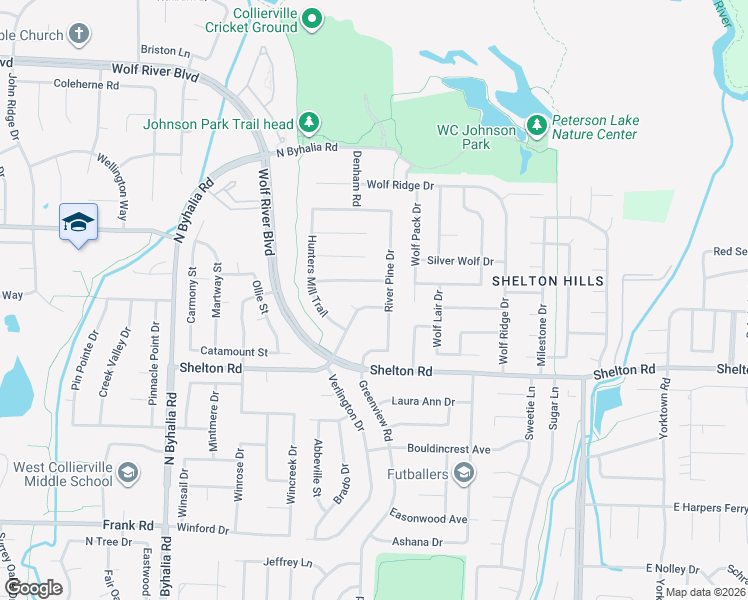 map of restaurants, bars, coffee shops, grocery stores, and more near 1386 River Pine Drive in Collierville