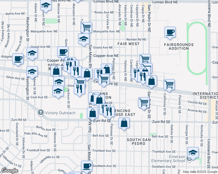 map of restaurants, bars, coffee shops, grocery stores, and more near 66 Madeira Drive Northeast in Albuquerque