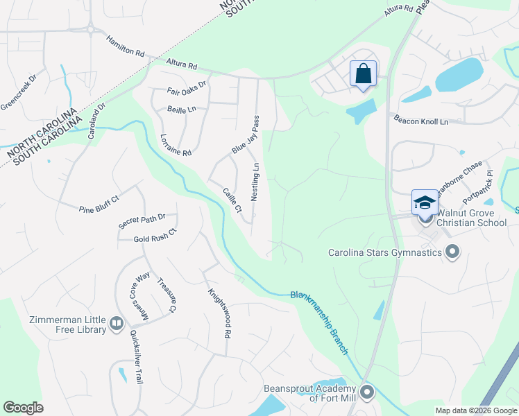 map of restaurants, bars, coffee shops, grocery stores, and more near 3495 Nestling Lane in Fort Mill