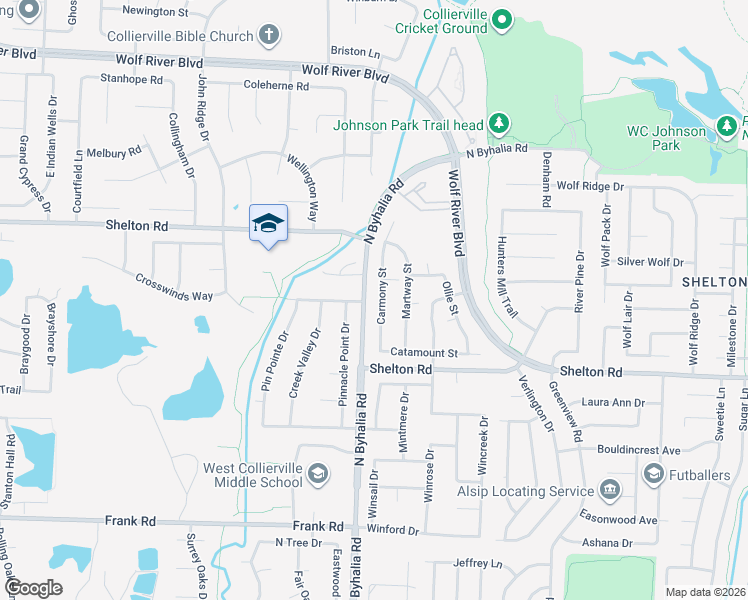 map of restaurants, bars, coffee shops, grocery stores, and more near 1377 Carmony Street in Collierville