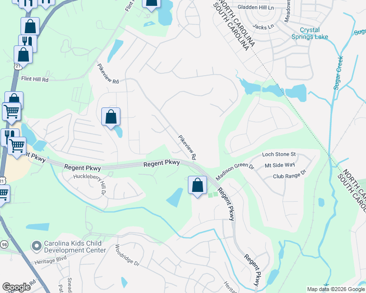 map of restaurants, bars, coffee shops, grocery stores, and more near 430 Tayberry Lane in Fort Mill