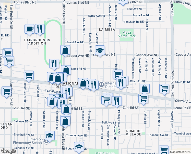 map of restaurants, bars, coffee shops, grocery stores, and more near 232 San Pablo Street Northeast in Albuquerque