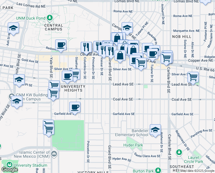map of restaurants, bars, coffee shops, grocery stores, and more near in Albuquerque