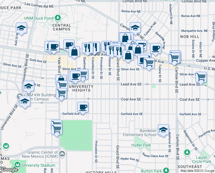 map of restaurants, bars, coffee shops, grocery stores, and more near in Albuquerque