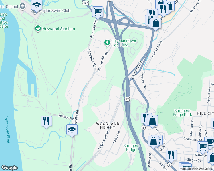 map of restaurants, bars, coffee shops, grocery stores, and more near 210 McKeel Lane in Chattanooga