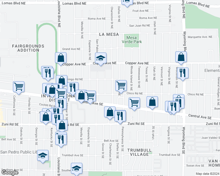 map of restaurants, bars, coffee shops, grocery stores, and more near 217 Charleston Street Northeast in Albuquerque