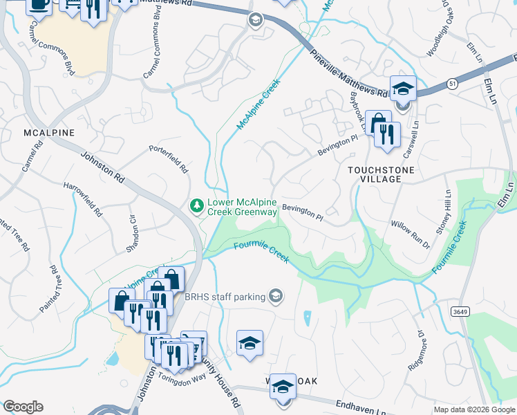map of restaurants, bars, coffee shops, grocery stores, and more near 9604 Stanton Green Court in Charlotte