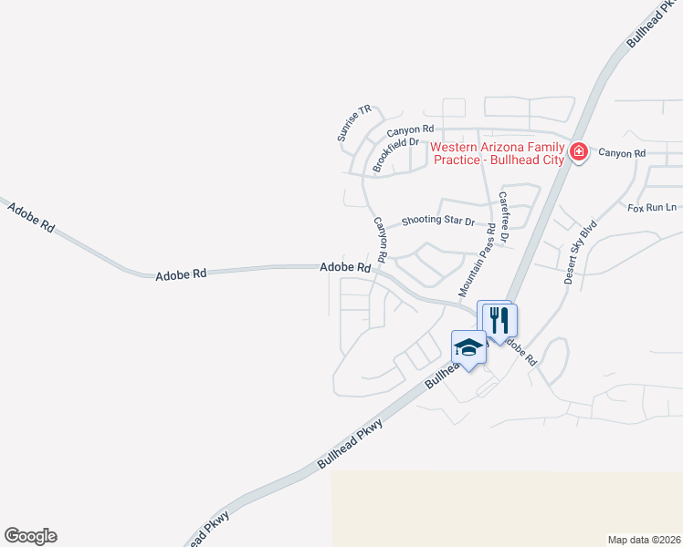 map of restaurants, bars, coffee shops, grocery stores, and more near 2350 Adobe Road in Bullhead City