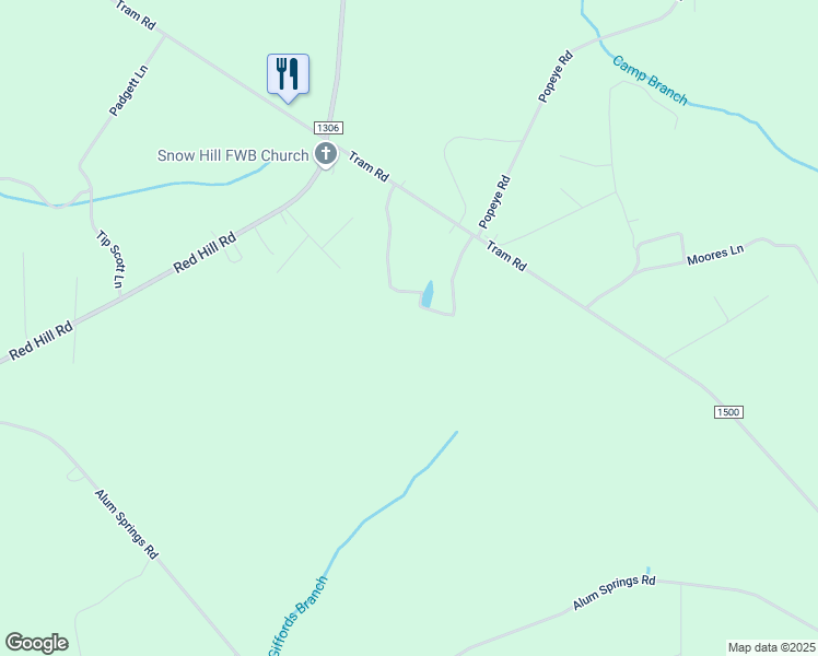map of restaurants, bars, coffee shops, grocery stores, and more near 165 John Pressley Lane in Mount Olive