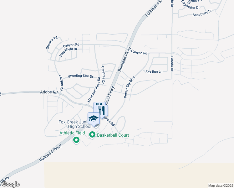 map of restaurants, bars, coffee shops, grocery stores, and more near 2442 Highland Trail in Bullhead City