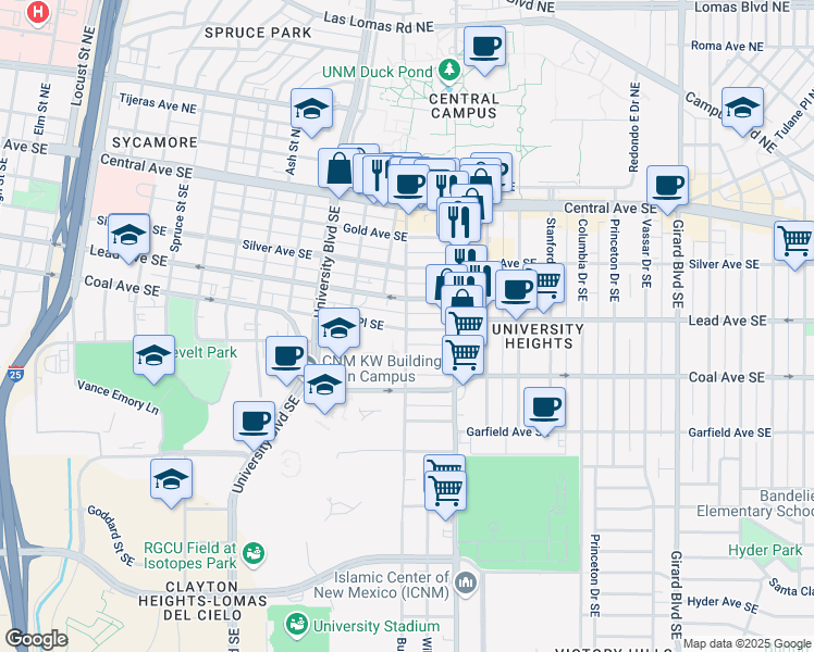 map of restaurants, bars, coffee shops, grocery stores, and more near in Albuquerque