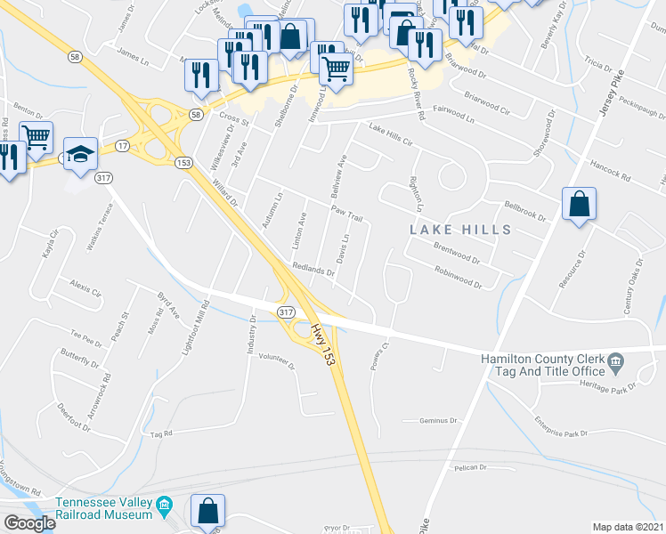 map of restaurants, bars, coffee shops, grocery stores, and more near 4204 Bellview Avenue in Chattanooga