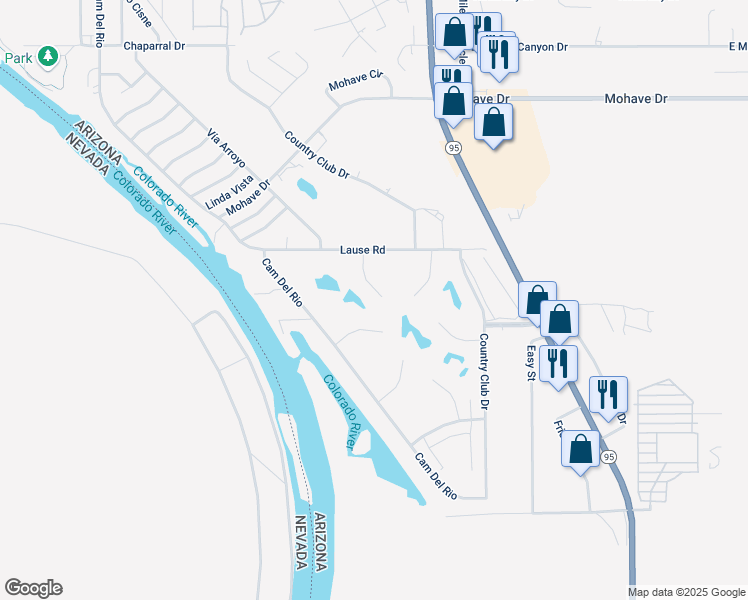 map of restaurants, bars, coffee shops, grocery stores, and more near 2050 Lause Bay in Bullhead City