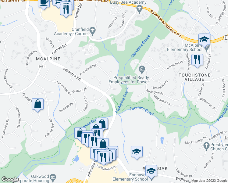 map of restaurants, bars, coffee shops, grocery stores, and more near 11810 Lansbury Court in Charlotte