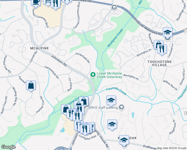 map of restaurants, bars, coffee shops, grocery stores, and more near 11810 Lansbury Court in Charlotte