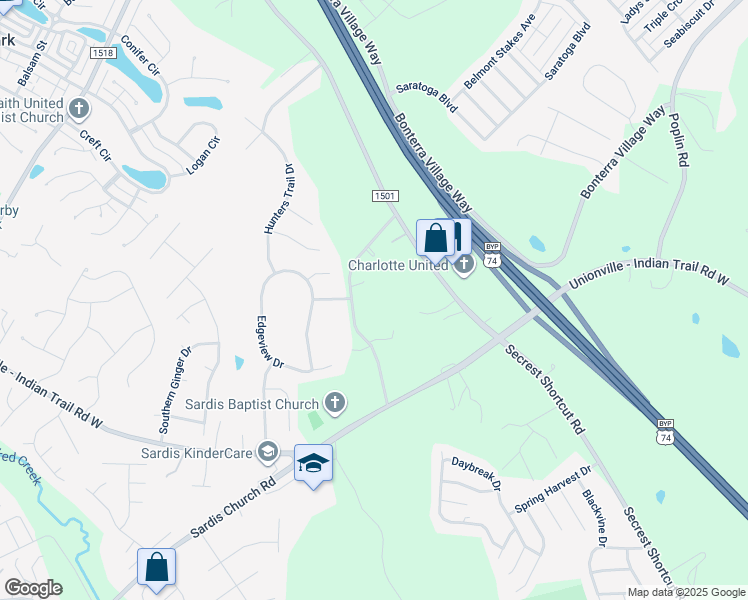 map of restaurants, bars, coffee shops, grocery stores, and more near 6306 Scott Long Road in Indian Trail