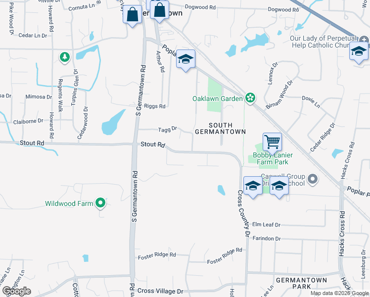 map of restaurants, bars, coffee shops, grocery stores, and more near 2612 Canale Tagg Cove in Germantown