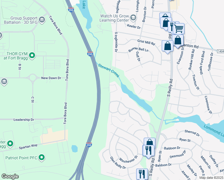 map of restaurants, bars, coffee shops, grocery stores, and more near 983 Stewarts Creek Drive in Fayetteville