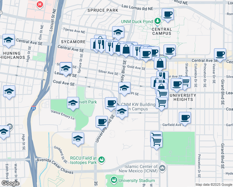 map of restaurants, bars, coffee shops, grocery stores, and more near in Albuquerque