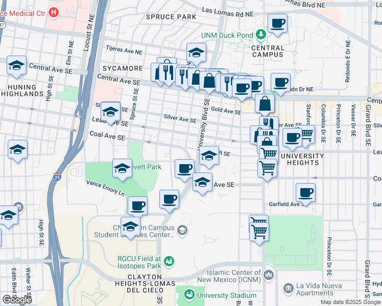 map of restaurants, bars, coffee shops, grocery stores, and more near in Albuquerque