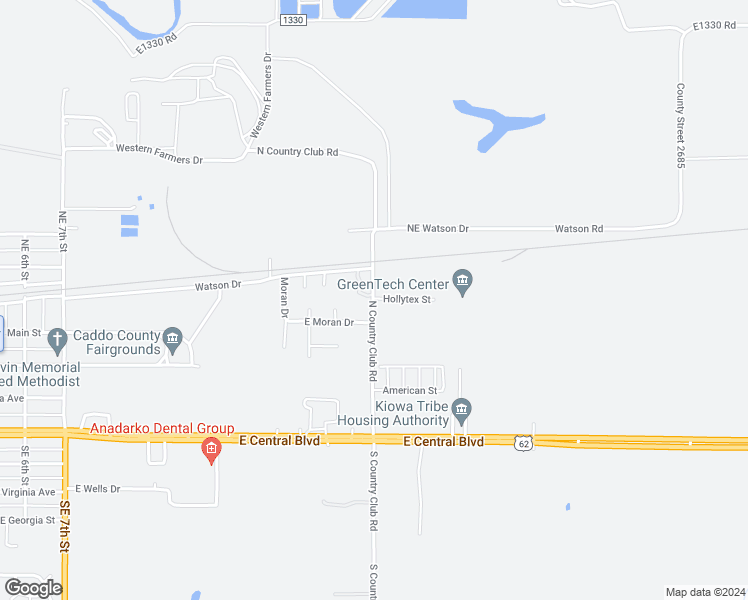 map of restaurants, bars, coffee shops, grocery stores, and more near 409 East Moran Drive in Anadarko