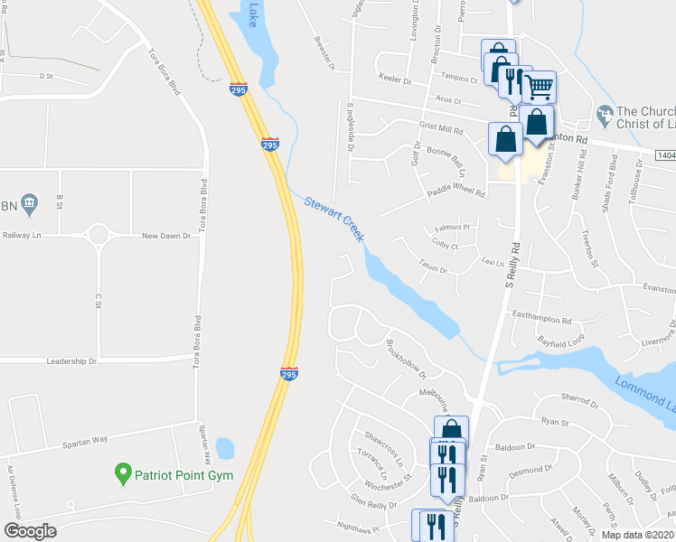 map of restaurants, bars, coffee shops, grocery stores, and more near 983 Stewarts Creek Drive in Fayetteville