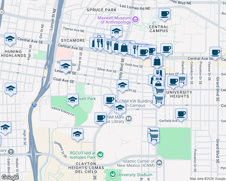 map of restaurants, bars, coffee shops, grocery stores, and more near in Albuquerque