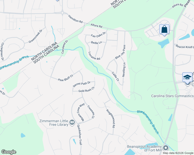 map of restaurants, bars, coffee shops, grocery stores, and more near 1600 Spandril Lane in Fort Mill